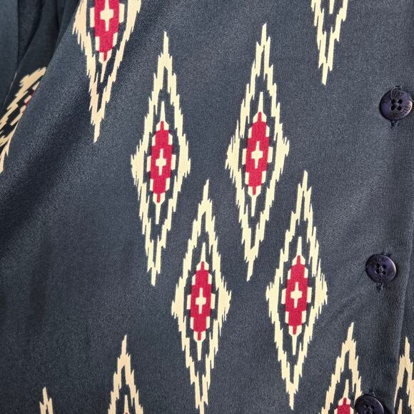 TUCKER Navy and Red Geometric Aztec Pattern Dress Long Sleeve Button Front Sz S - Picture 7 of 14